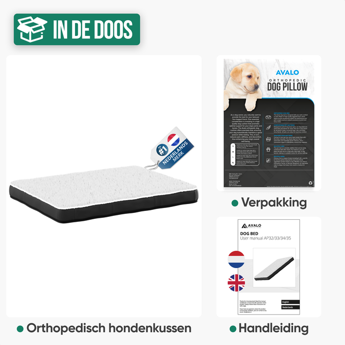 Avalo Orthopedisch Hondenkussen L - 91x69 cm - Wasbaar / Traagschuim / Antislip - Orthopedische Hondenmand