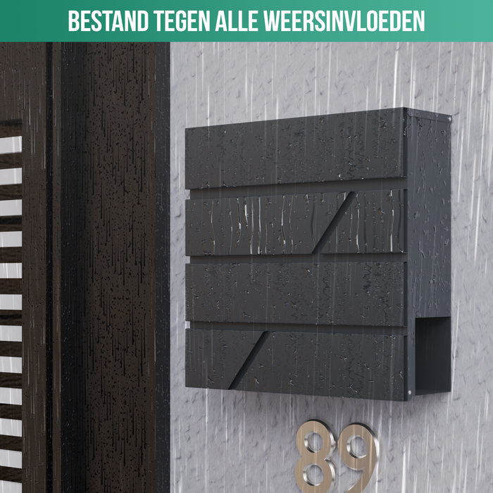 Avalo Brievenbus RVS Antraciet met Krantenvak en Slot - Incl. Montagemateriaal & 2 Sleutels
