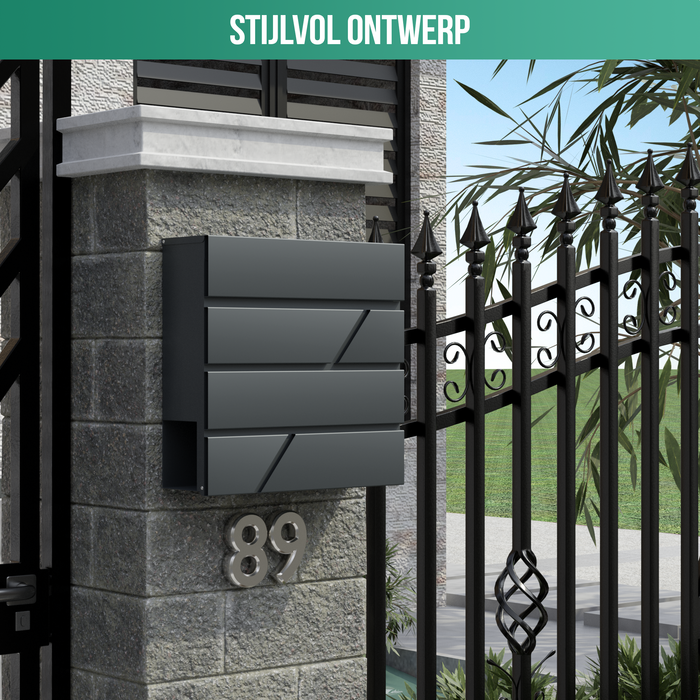 Avalo Brievenbus RVS Antraciet met Krantenvak en Slot - Incl. Montagemateriaal & 2 Sleutels
