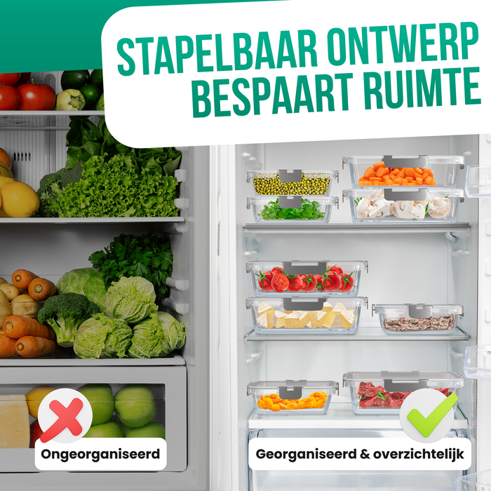 Avalo Vershoudbakjes Glas - Meal Prep Bakjes - Diepvriesbakjes - Met Deksel - 10 Delig 1060ml / 370ml