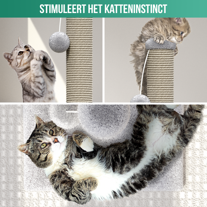 Avalo Krabpaal met Speelballetje - 36x36x74 - Lichtgrijs - Krabpaal voor Katten