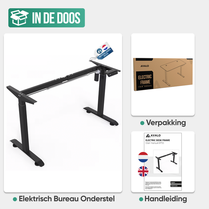 Avalo Bureauonderstel Elektrisch Verstelbaar - Zit Sta Bureau Elektrisch - Elektrisch Bureau Frame - Geschikt Voor Bureaublad 60-80 x 100-160cm