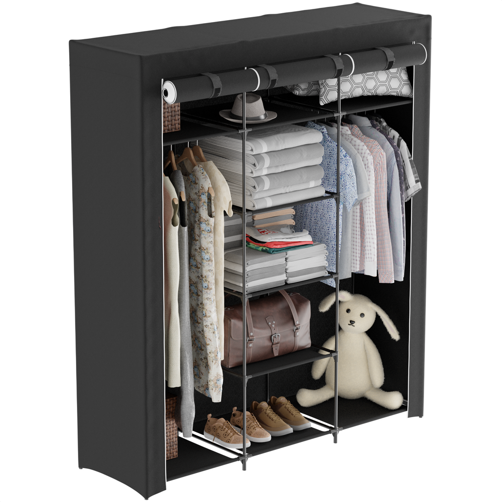GOPLUS Kledingkast, stoffen kast met ritssluiting en kledingstang, stoffen kledingkast inklapbaar, voor slaapkamer, 74 x 50 x 172 cm (bruin