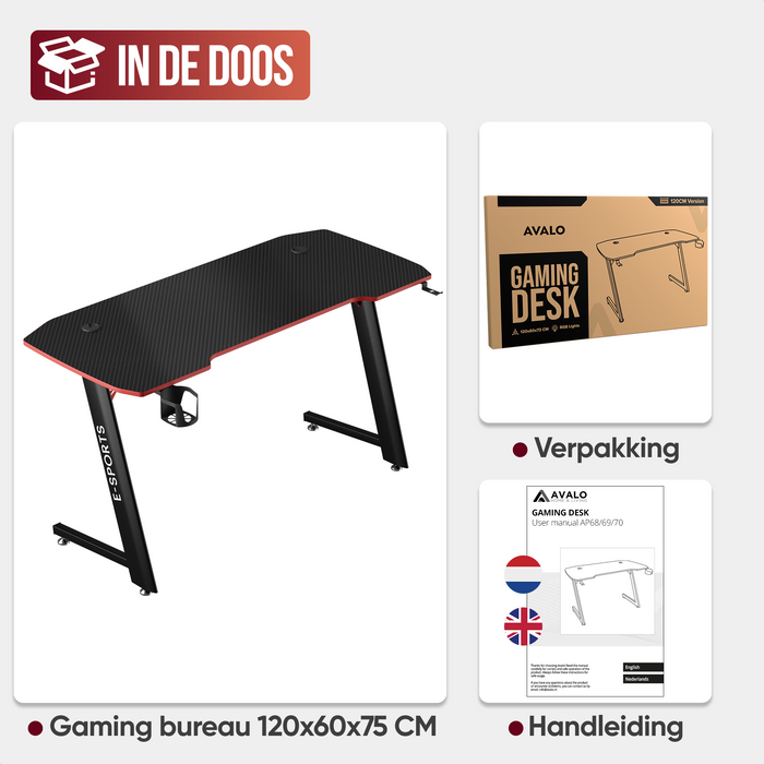 Avalo Gaming Bureau - 120x60x75 CM - Game Desk - Tafel - Zwart
