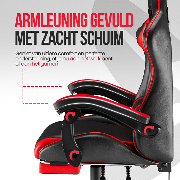 Avalo Gaming Stoel - Gamestoel - Ergonomische Bureaustoel Verstelbaar - Game Stoel - Gaming Chair - Zwart/Rood