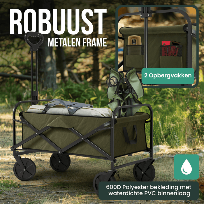 Avalo Bolderkar - Opvouwbaar - Tot 90KG - 80x47x49 CM - 80L - 360º Wielen - Groen