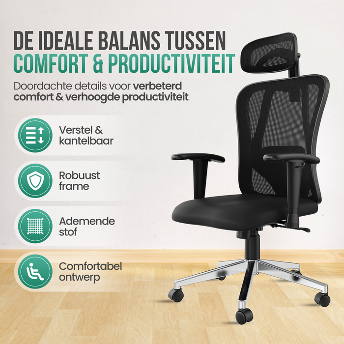 Avalo Ergonomische Bureaustoel Met Hoofdsteun - NEN1335 - Bureaustoelen Voor Volwassenen - Bureau Stoel - Incl. 2 Sets Krasvrije Wielen Voor Harde / Zachte Ondergrond