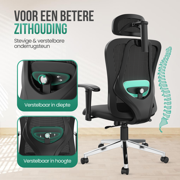 Avalo Ergonomische Bureaustoel Met Hoofdsteun - NEN1335 - Bureaustoelen Voor Volwassenen - Bureau Stoel - Incl. 2 Sets Krasvrije Wielen Voor Harde / Zachte Ondergrond