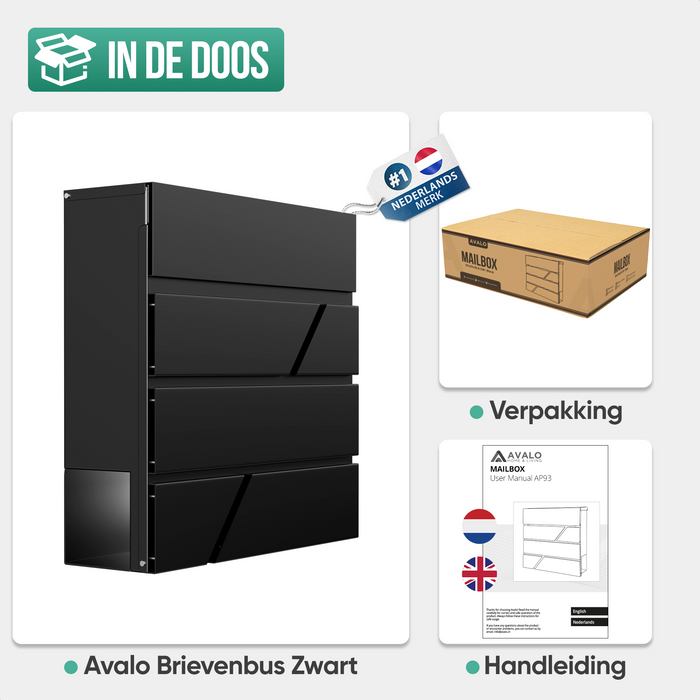 Avalo Brievenbus RVS Zwart met Krantenvak en Slot - Incl. Montagemateriaal & 2 Sleutels