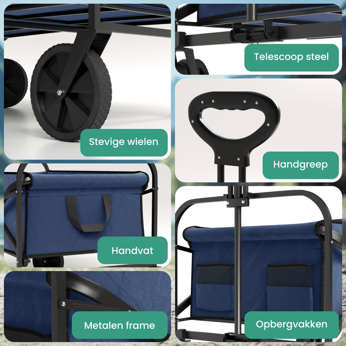 Avalo Bolderkar XL - Opvouwbaar - Tot 110KG - 91x51x103 CM - 120L - 360º Wielen - Blauw