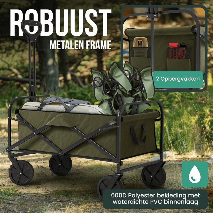 Avalo Bolderkar XL - Opvouwbaar - Tot 110KG - 91x51x103 CM - 120L - 360º Wielen - Groen