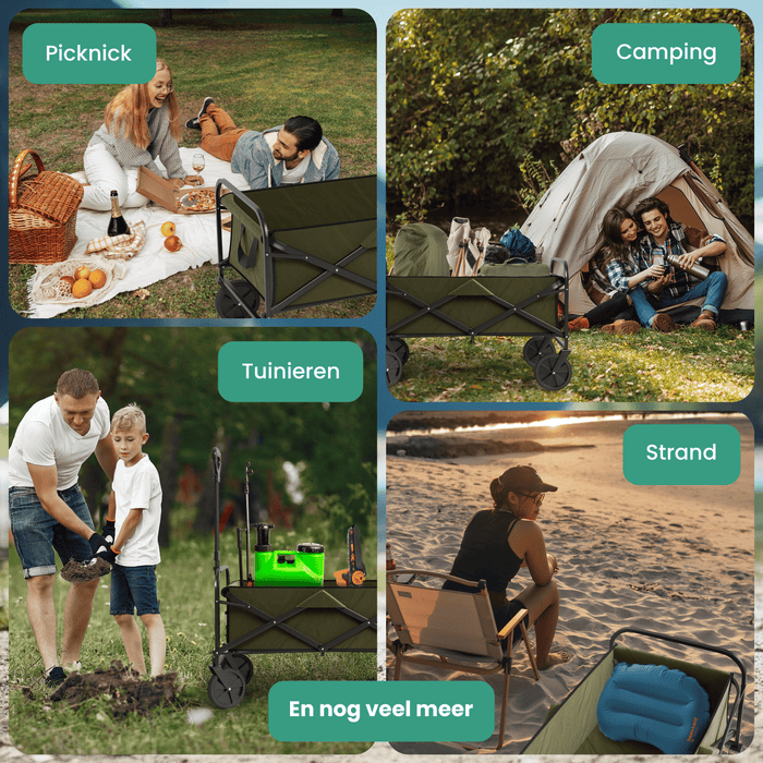 Avalo Bolderkar XL - Opvouwbaar - Tot 110KG - 91x51x103 CM - 120L - 360º Wielen - Groen