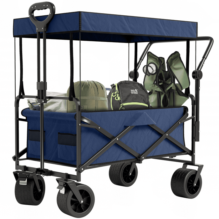 Avalo Bolderkar Met Dak XL - Opvouwbaar - Tot 110KG - 97x60x105 CM - 120L - 360º Wielen - Blauw