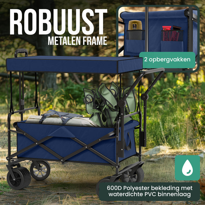 Avalo Bolderkar Met Dak XL - Opvouwbaar - Tot 110KG - 97x60x105 CM - 120L - 360º Wielen - Blauw