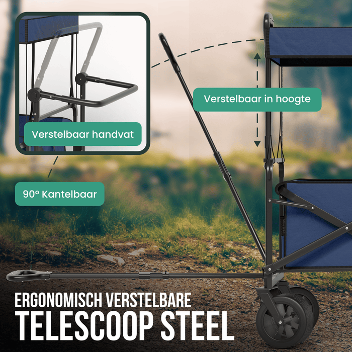 Avalo Bolderkar Met Dak XL - Opvouwbaar - Tot 110KG - 97x60x105 CM - 120L - 360º Wielen - Blauw
