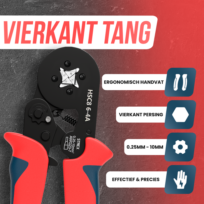 Adereindhulstang | Zelfinstellend / Automatische afstelling | Vierkante persing | 0.25mm - 10mm