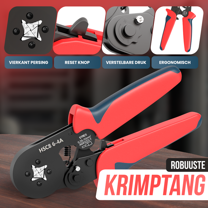 Adereindhulstang | Zelfinstellend / Automatische afstelling | Vierkante persing | 0.25mm - 10mm