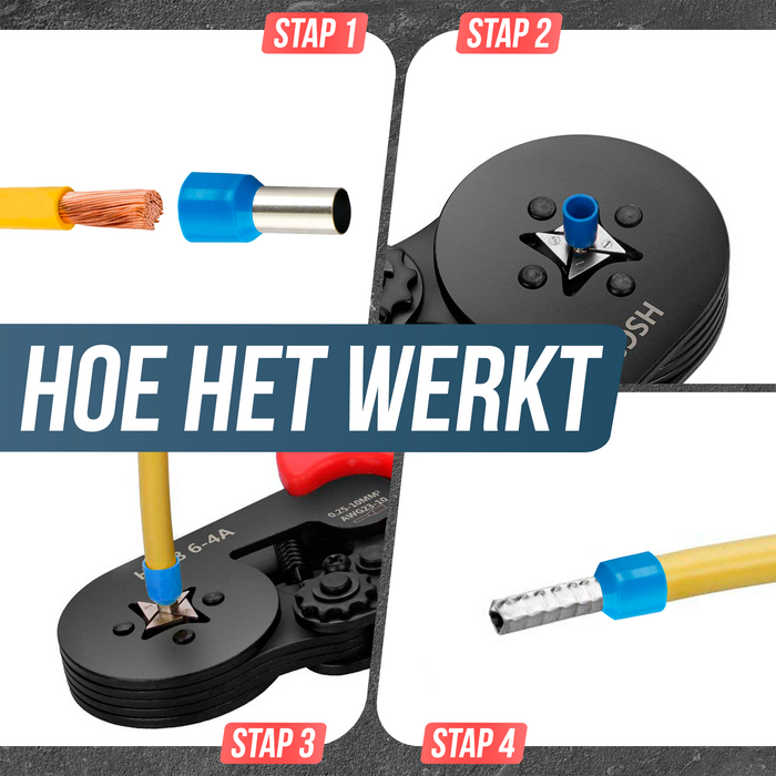 Adereindhulstang | Zelfinstellend / Automatische afstelling | Vierkante persing | 0.25mm - 10mm