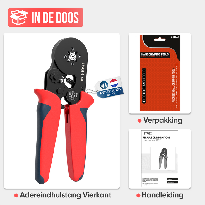 Adereindhulstang | Zelfinstellend / Automatische afstelling | Vierkante persing | 0.25mm - 10mm