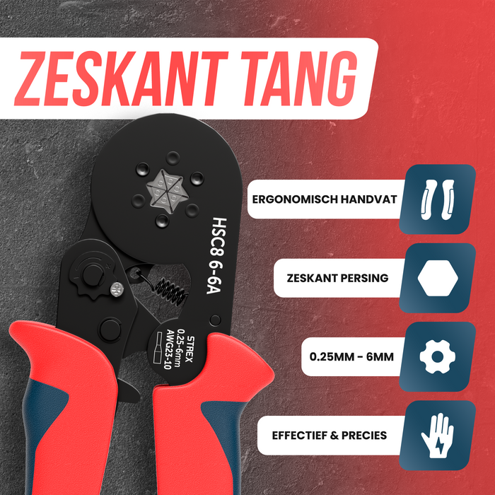 Adereindhulstang | Zelfinstellend / Automatische afstelling | Zeskant persing | 0.25mm - 6mm