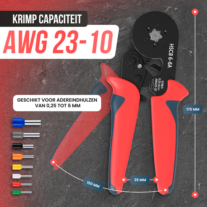 Adereindhulstang | Zelfinstellend / Automatische afstelling | Zeskant persing | 0.25mm - 6mm