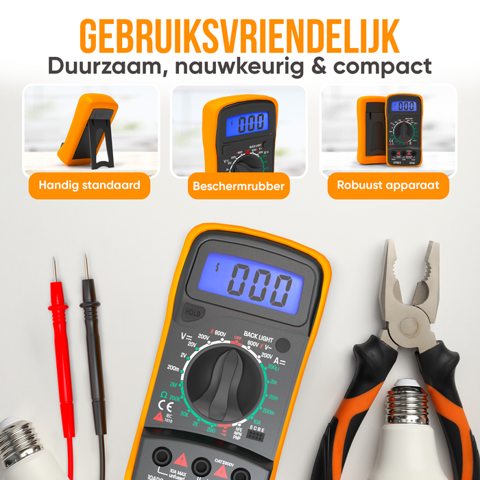 Strex Digitale Multimeter - AC / DC - Incl. 9V Batterij, Klemtangen & Opberghoes - Multi Meter