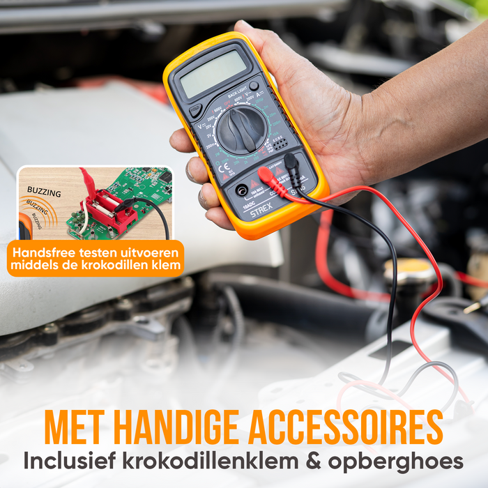 Strex Digitale Multimeter - AC / DC - Incl. 9V Batterij, Klemtangen & Opberghoes - Multi Meter