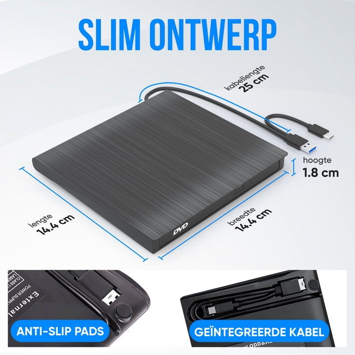 Strex Externe DVD Speler en Brander - CD/DVD - Plug & Play - USB 3.0 DVD Speler - Geschikt voor Windows, Mac en Linux - Optical Drive