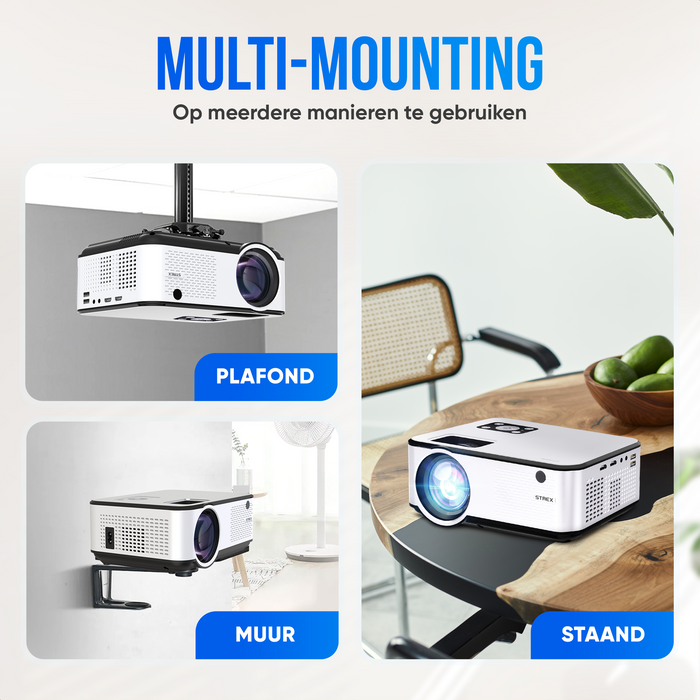 Strex Beamer - Full HD 1920x1080P - 7000 Lumen - Streamen Vanaf Je Telefoon Met WiFi - Mini Projector