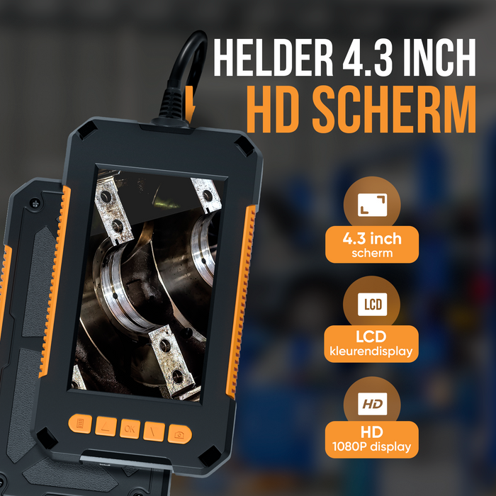 Strex Inspectiecamera met Scherm 10M - 1080P HD - 4.3 inch LCD scherm - IP67 Waterdicht - LED Verlichting - Endoscoop - Inspectie Camera - Incl. 32gb microSD