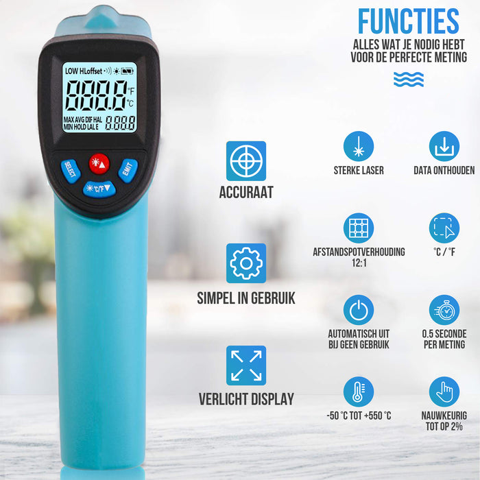 Strex Digitale Infrarood Thermometer - Bereik -50 t/m +550 °C - IR Thermometer - Warmtemeter