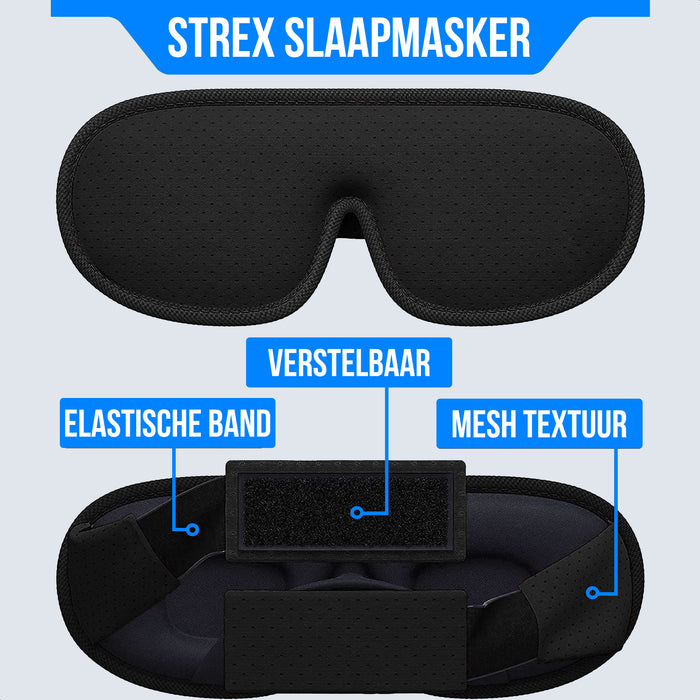 Strex Luxe Slaapmasker - 3D Ergonomisch - 100% Verduisterend - Traagschuim - Slaap Masker - Oog Masker