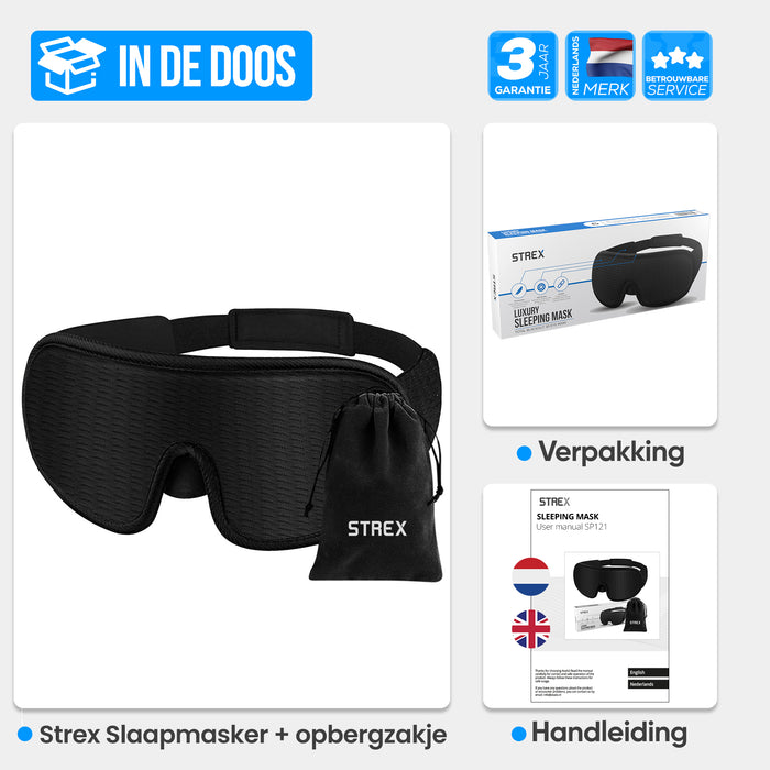 Strex Luxe Slaapmasker - 3D Ergonomisch - 100% Verduisterend - Traagschuim - Slaap Masker - Oog Masker