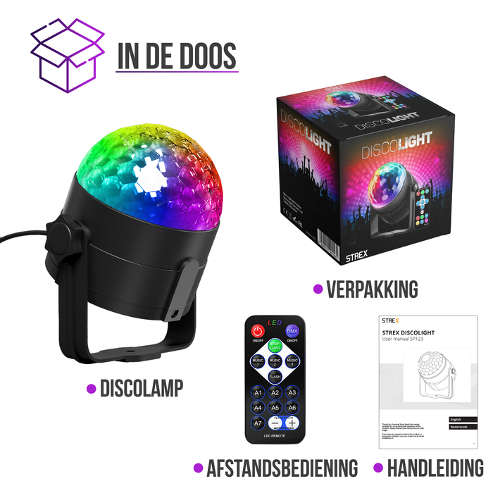 Strex Discolamp met Afstandsbediening - voor Kinderen en Volwassenen - Feestverlichting - Disco Bal - Discoverlichting - Disco Lamp