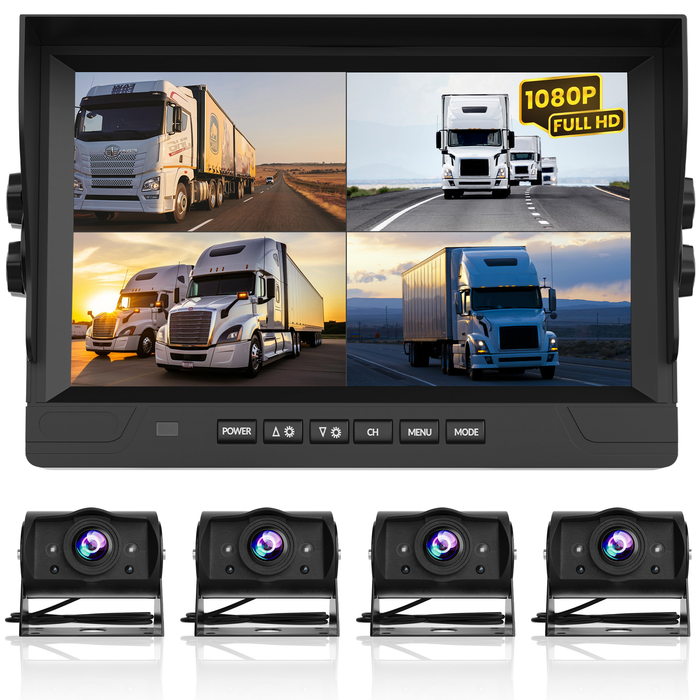 Strex Achteruitrijcamera Set Bedraad Met 4 Camera's (tegelijk bekijken) - 9" Scherm - 18LED Nachtzicht 15m - IP66 Waterdicht - Achteruitrij Camera