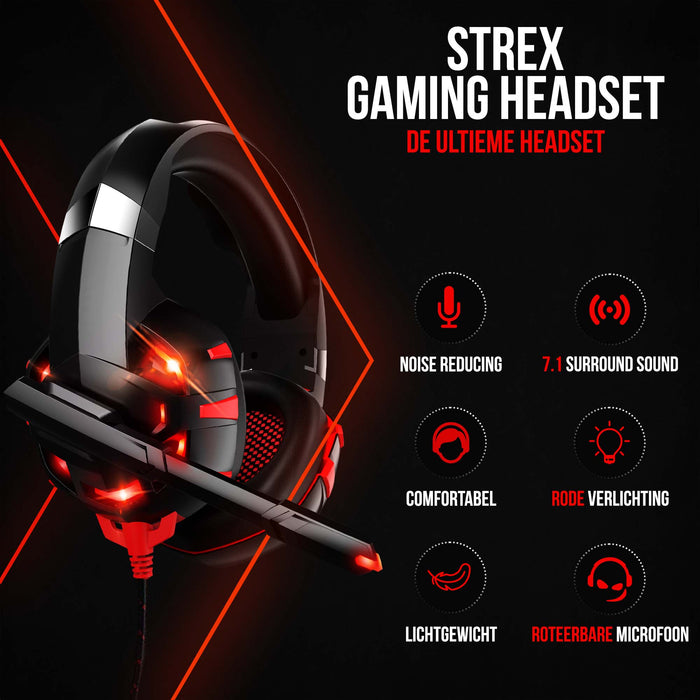 Strex Gaming Headset met Microfoon Rood - PC + PS4 + PS5 + Xbox One + Xbox Series