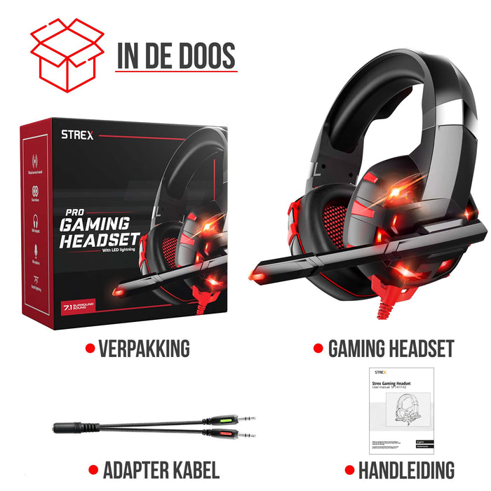 Strex Gaming Headset met Microfoon Rood - PC + PS4 + PS5 + Xbox One + Xbox Series