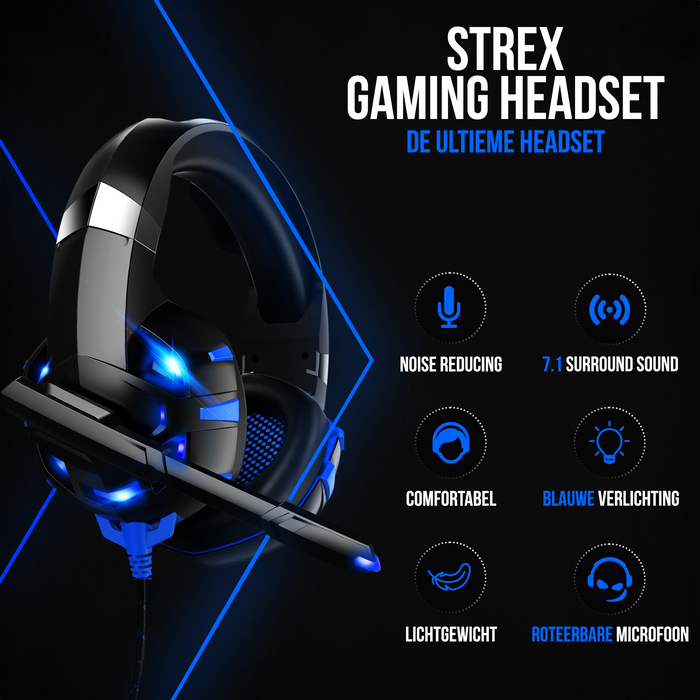 Strex Gaming Headset met Microfoon Blauw - PC + PS4 + PS5 + Xbox One + Xbox Series