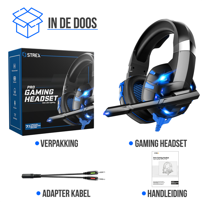 Strex Gaming Headset met Microfoon Blauw - PC + PS4 + PS5 + Xbox One + Xbox Series