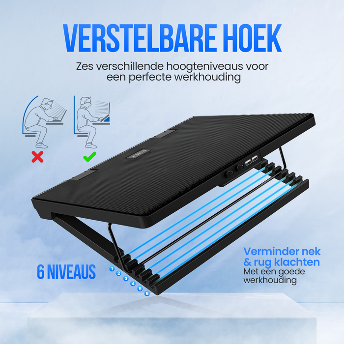 Strex Laptop Cooler - 12" - 17 Inch - Verstelbaar - 5 Ventilators - Laptop Koeler - Cooling Pad