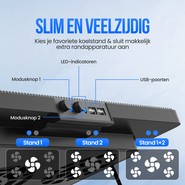 Strex Laptop Cooler - 12" - 17 Inch - Verstelbaar - 5 Ventilators - Laptop Koeler - Cooling Pad