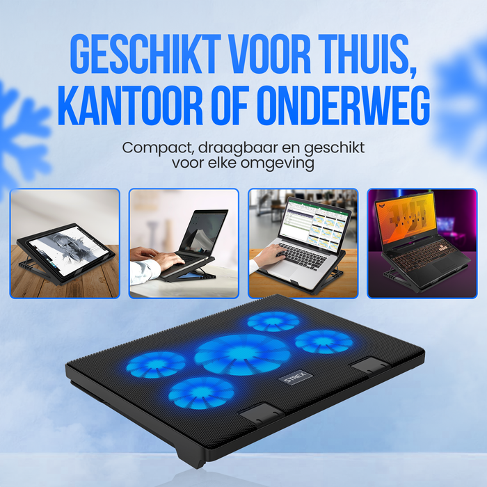 Strex Laptop Cooler - 12" - 17 Inch - Verstelbaar - 5 Ventilators - Laptop Koeler - Cooling Pad