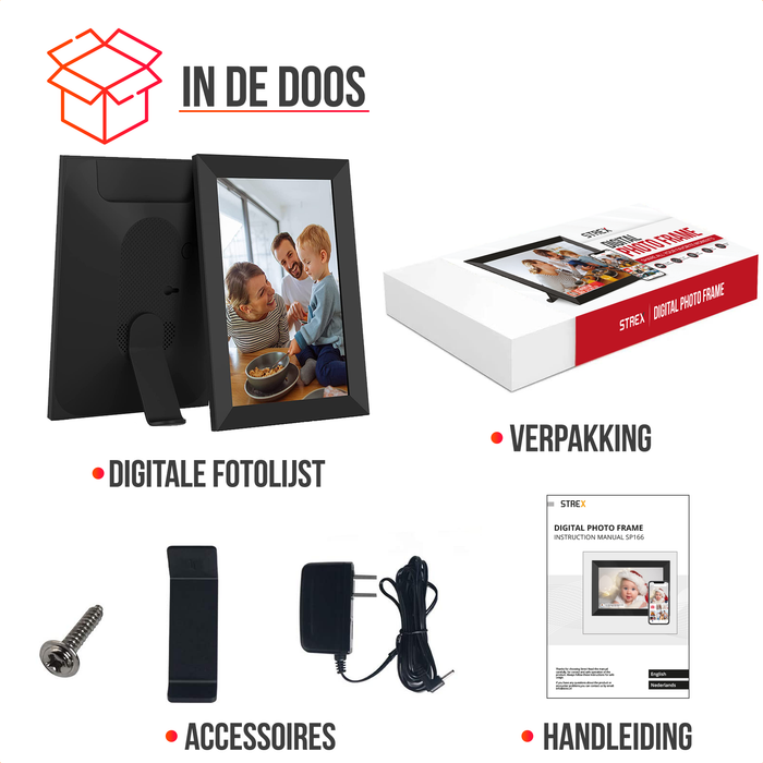 Strex Digitale Fotolijst met WiFi - 10.1 Inch Touchscreen - Frameo software via App