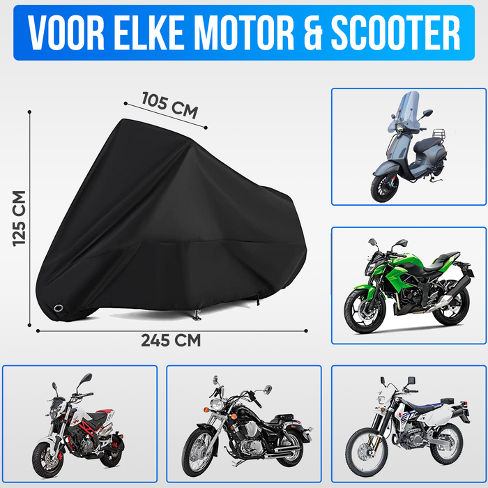 Strex Scooterhoes / Motorhoes Universeel voor alle Scooters / Motors - Waterdicht 300D Oxford - Geschikt voor Windscherm - Scooter Hoes - Motor Hoes - Incl. Opbergzak