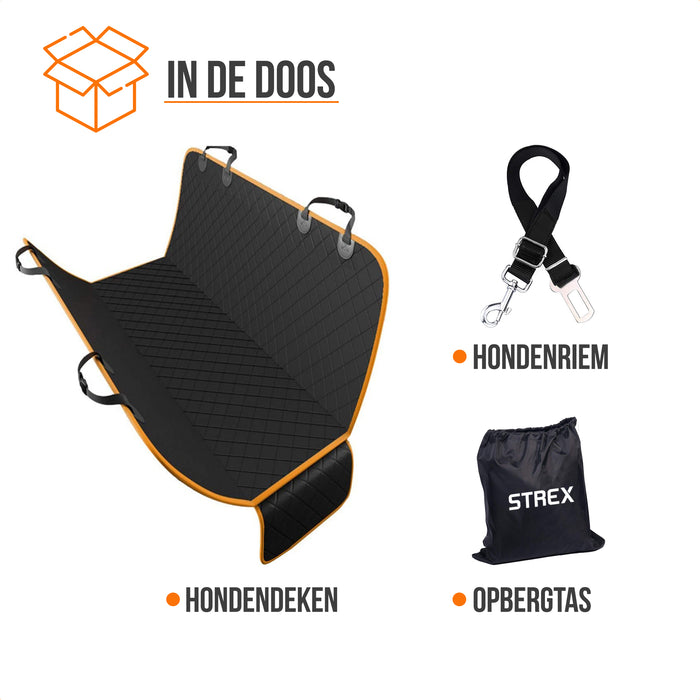 Strex Hondendeken Auto Achterbank en Kofferbak - 137 x 147 CM - Beschermhoes - Hondenkleed - Honden Deken Auto Achterbank - Incl. Hondenriem En Opbergzak
