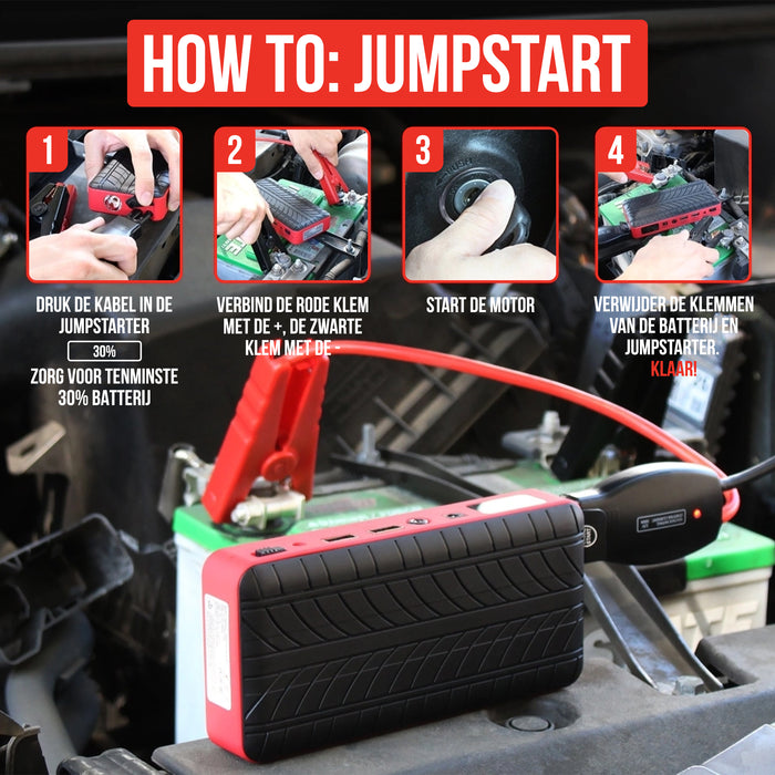 Strex 12V Jumpstarter voor Auto - 1000A / 18.000 mAh - 4-in-1 Starthulp met Powerbank, LED Zaklamp en SOS Noodlicht - In Opbergkoffer
