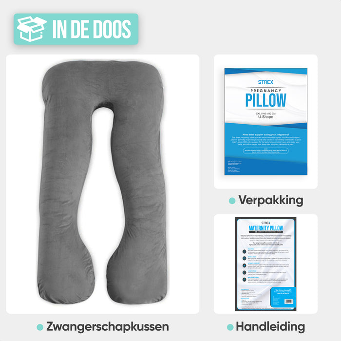 Strex Zwangerschapskussen XXL - 280cm - Afneembare Hoes - Zijslaapkussen / Body Pillow / Lichaamskussen / Voedingskussen
