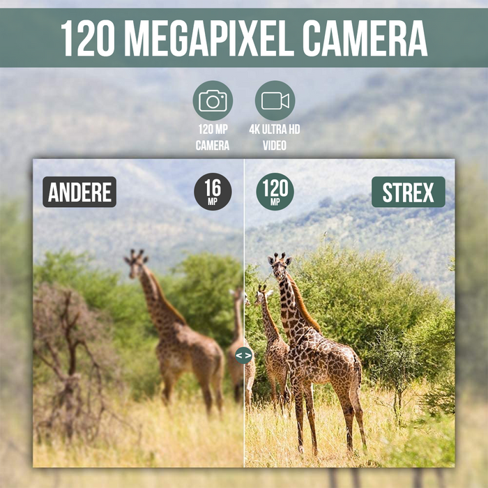 Strex Wildcamera met WiFi en Nachtzicht - 120MP 4K ULTRA HD - Waterdicht - Incl. 32 GB SD - Wild Camera