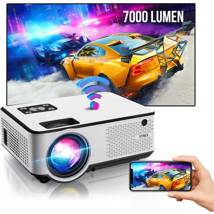 Strex Beamer - Full HD 1920x1080P - 7000 Lumen - Streamen Vanaf Je Telefoon Met WiFi - Mini Projector - Incl. 100" Projectiescherm