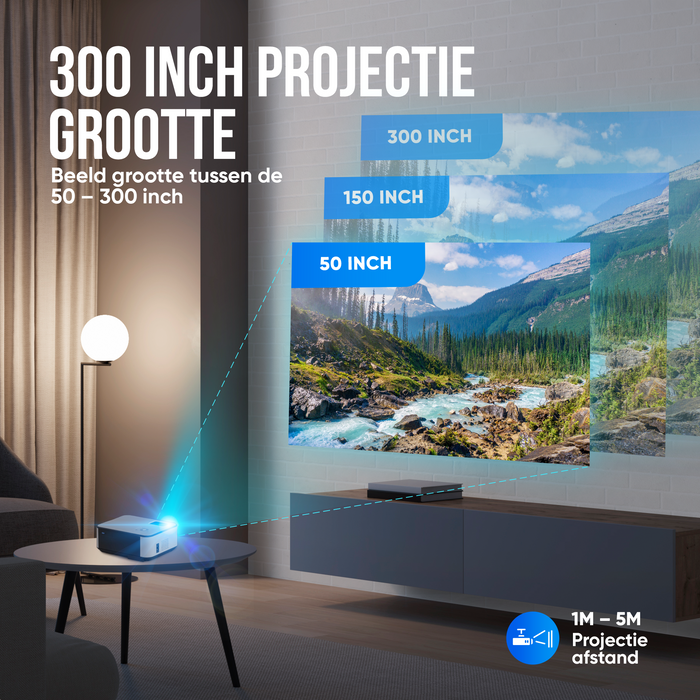 Strex Beamer - Full HD 1920x1080P - 7000 Lumen - Streamen Vanaf Je Telefoon Met WiFi - Mini Projector - Incl. 100" Projectiescherm